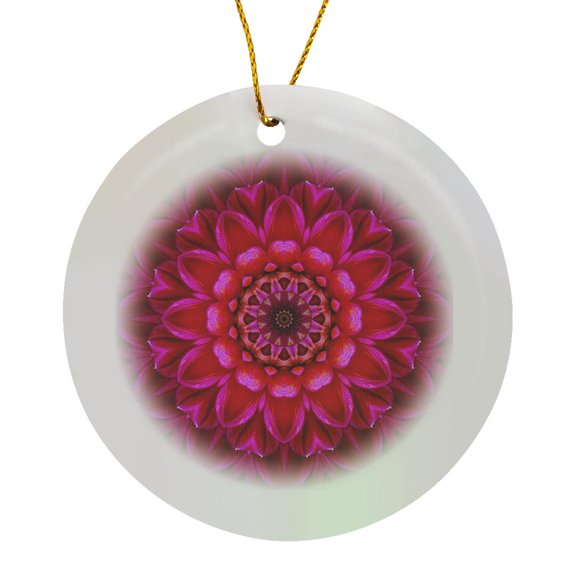 3drose, Flower Power Magic Magenta Mandala, Circle Porcelain Ornament