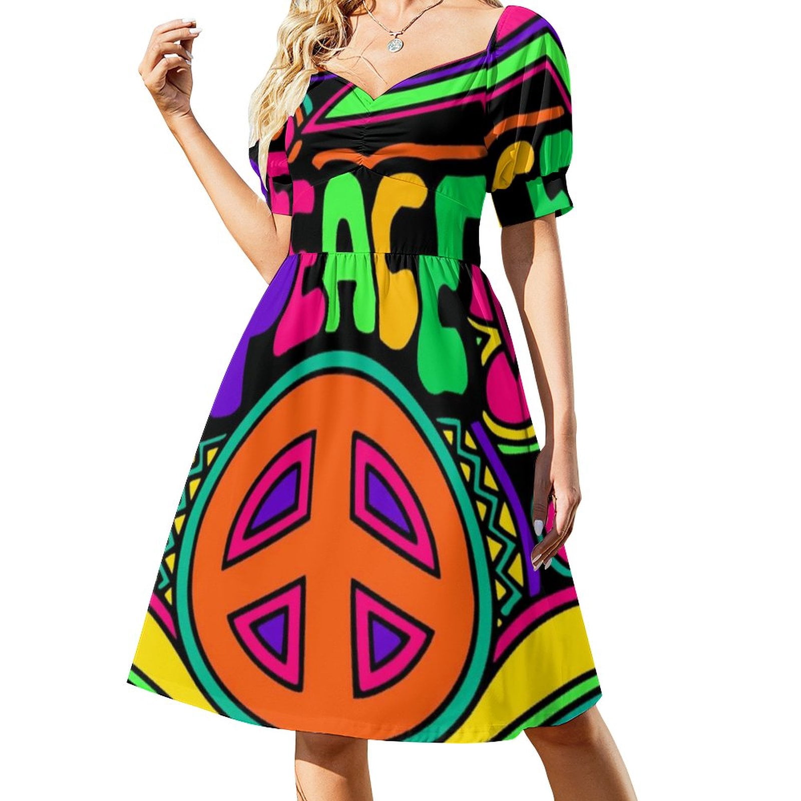 Flower Power Peace Dress Retro Hippy 70s Elegant Dresses Summer ...