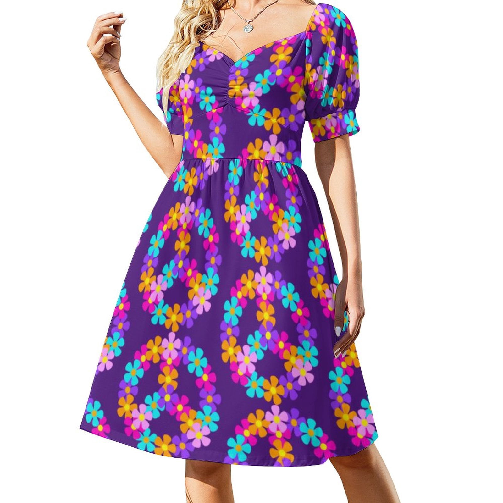 Flower Power Peace Dress Retro Hippy 70s Elegant Dresses Summer ...