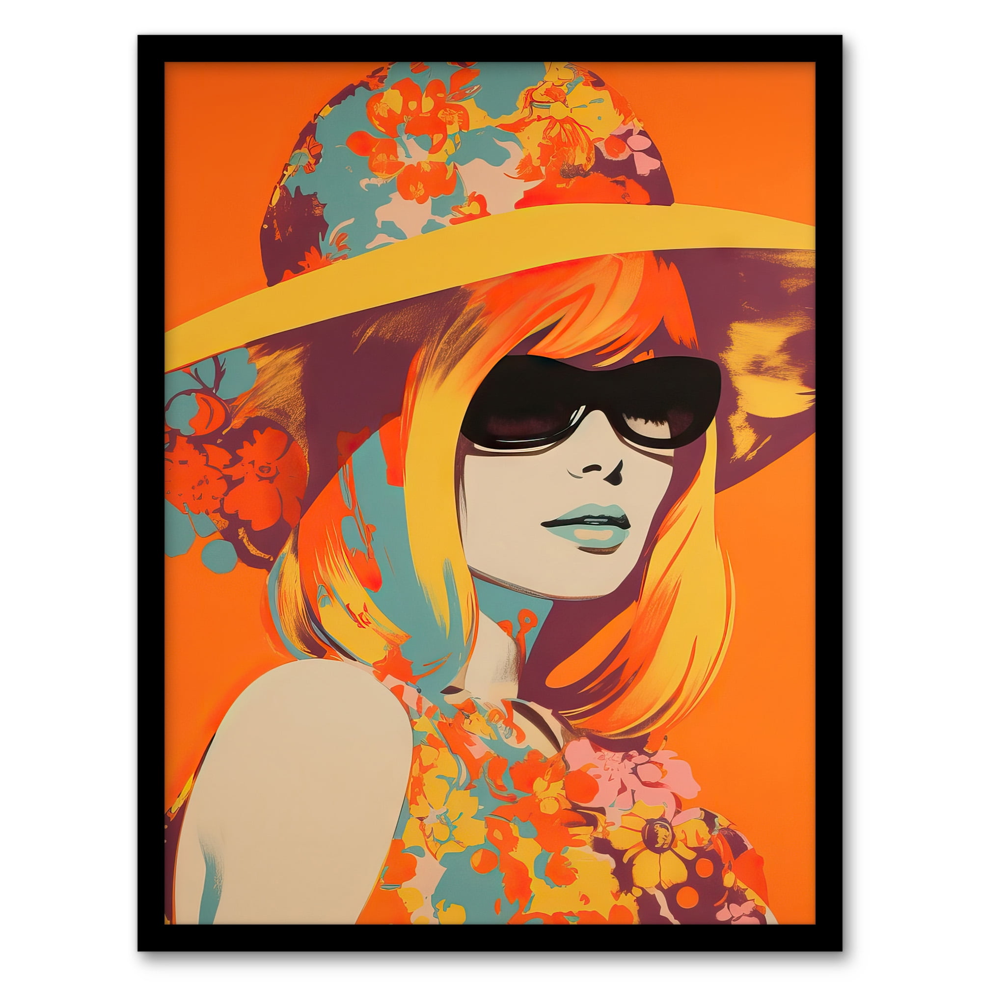 Flower Power Portrait 1960's Style Vintage Retro Silkscreen