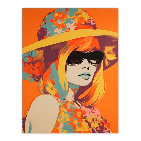 Flower Power Portrait 1960's Style Vintage Retro Silkscreen Artwork Vibrant Bold Bright Colourful Painting Extra Large XL Wall Art Poster Print