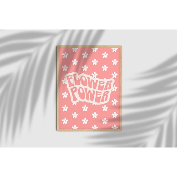 Flower Power Retro 70s Floral Home Art, Stretched Canvas 12x16in