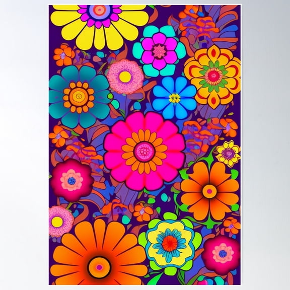 Flower Power Retro Style Hippy Flowers Poster Wall Art Modern Wall Decor For Living Room Bedroom