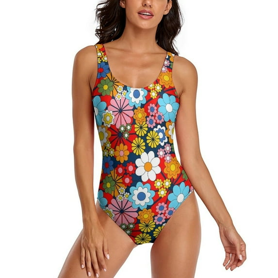 Flower Power Swimsuit Vintage Floral Push Up Swimwear One Piece Holiday Surf Bathing Suit Swimsuits Sexy Beach Wear Plus Size