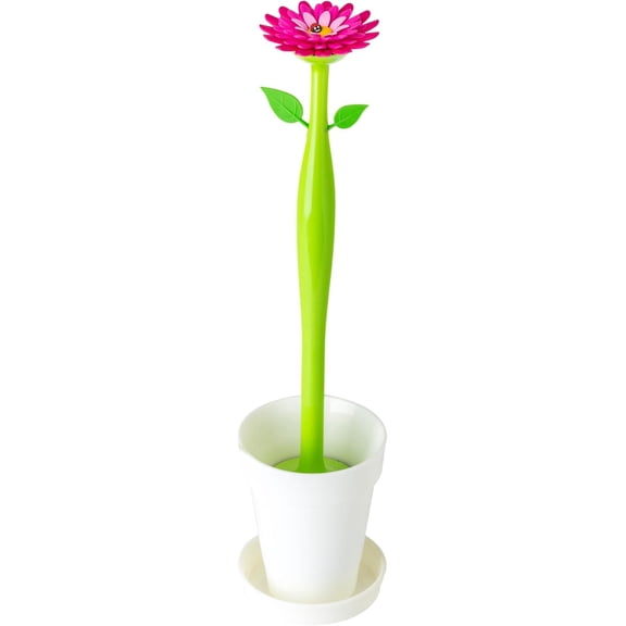 Flower Power Toilet Brush with Holder Set Toilet Brush with Daisy-shaped Handle, Flowerpot Base with Saucer Durable Bristles for Bathroom, White