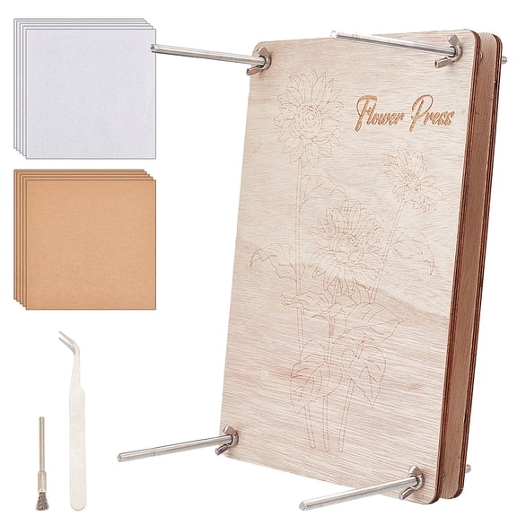 Flower Press Kits including Wood Sheet Craft Papers Tracing Paper Tweezers Polishing Brush Pens Flower 16.25-30.1x2.5-20.1x0.65-1.2cm 1 set