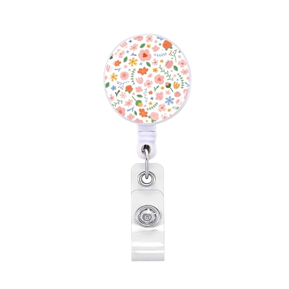 Flower Print Badge Holder Retractable Badge Holder Rotating ABS Badge Holder with Metal Clip for Nurse Doctor Student
