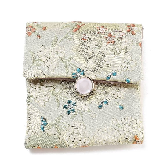 Flower Print Cloth Jewelry Storage Bags with Plasitc Snap Buttons Square Honeydew 10x9x1cm