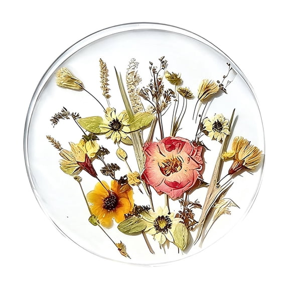 Flower Print Coaster, Decorative Acrylic Flower Round Coaster for Home Table, for Cup Drink and Glass Protection Red