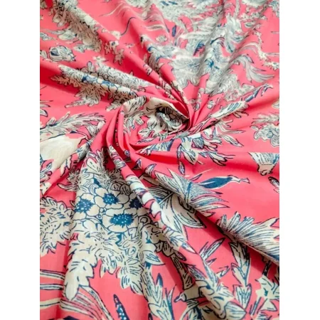 Flower Print Cotton Fabric Hand Block Dressmaking Material 5 Yard Sanganeri Robe