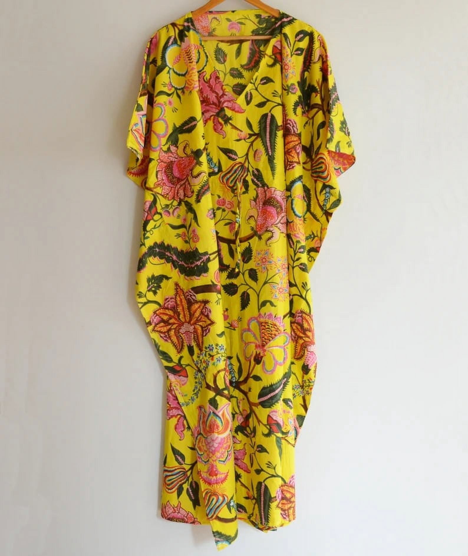 chinese dress ladies Indian Printed Handmade Kaftan Dress Long Top Caftan, Dress Beach Cover up,  Tiger Hand Block Print Sleepwear Maxi Dress Kimono Robe Multi at Amazon  Women's Clothing store main image 1