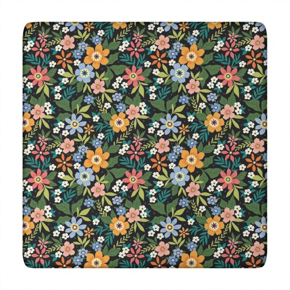 Flower Print Elastic Fitted Tablecloth - Watercolor Flowers Pattern Square Table Cover, Windproof Snug Fit Outdoor Picnic Table Protector, Washable Cute flowers Design (34x34 Inches)