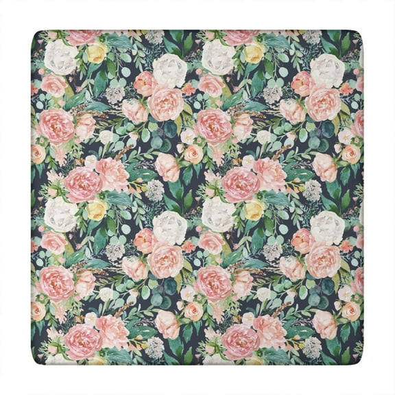 Flower Print Elastic Fitted Tablecloth - Watercolor Flowers Pattern Square Table Cover, Windproof Snug Fit Outdoor Picnic Table Protector, Washable Cute flowers Design (34x34 Inches)