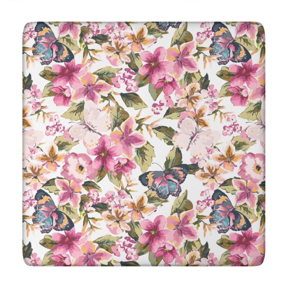 Flower Print Elastic Fitted Tablecloth - Watercolor Flowers Pattern Square Table Cover, Windproof Snug Fit Outdoor Picnic Table Protector, Washable Cute flowers Design (34x34 Inches)