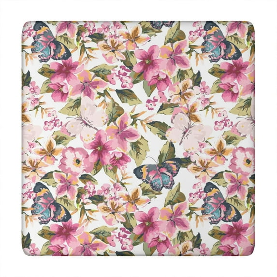 Flower Print Elastic Fitted Tablecloth - Watercolor Flowers Pattern Square Table Cover, Windproof Snug Fit Outdoor Picnic Table Protector, Washable Cute flowers Design (34x34 Inches)