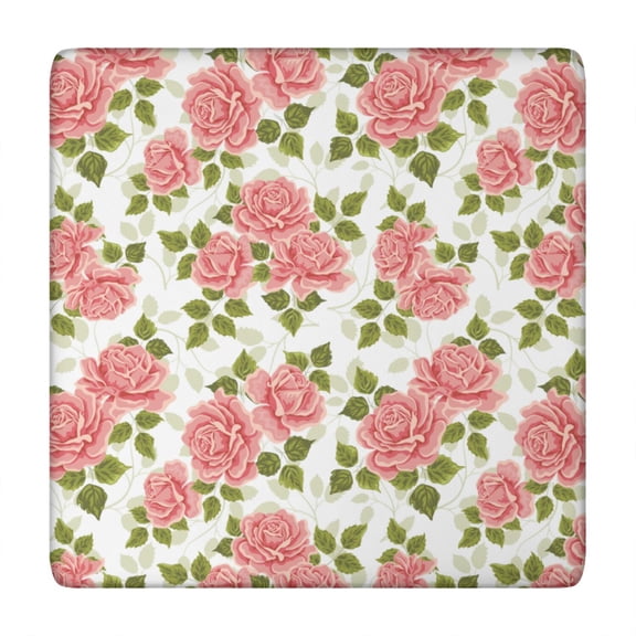 Flower Print Elastic Fitted Tablecloth - Watercolor Flowers Pattern Square Table Cover, Windproof Snug Fit Outdoor Picnic Table Protector, Washable Cute flowers Design (34x34 Inches)