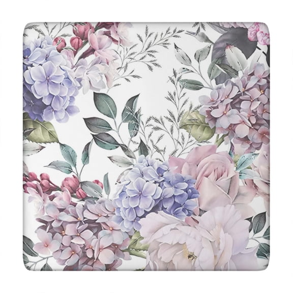 Flower Print Elastic Fitted Tablecloth - Watercolor Flowers Pattern Square Table Cover, Windproof Snug Fit Outdoor Picnic Table Protector, Washable Cute flowers Design (34x34 Inches)