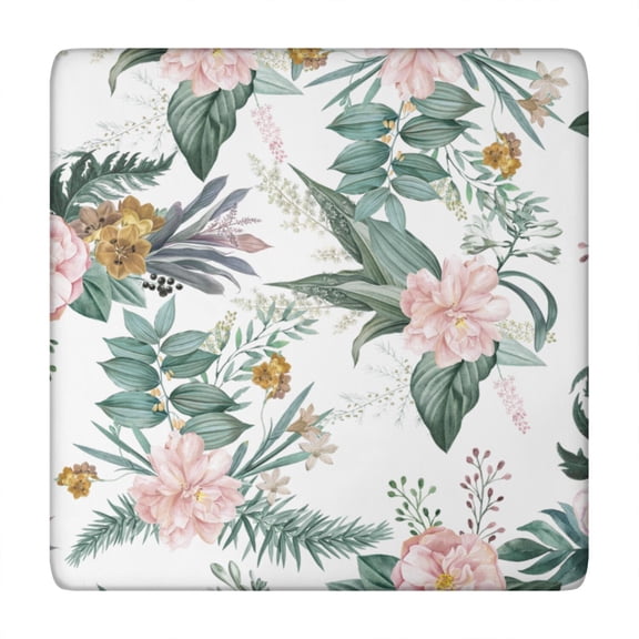 Flower Print Elastic Fitted Tablecloth - Watercolor Flowers Pattern Square Table Cover, Windproof Snug Fit Outdoor Picnic Table Protector, Washable Cute flowers Design (34x34 Inches)