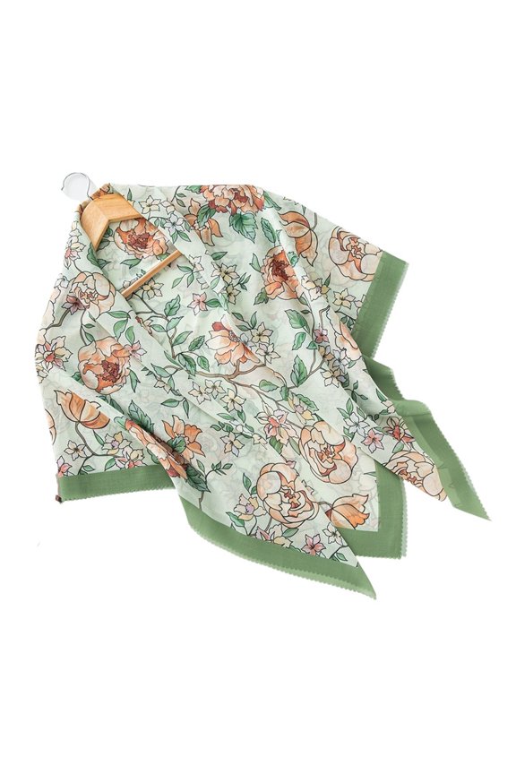 Flower Print Hijab Laser Cut Edge Headscarf Premium Cotton Voile Soft Fashion Square Scarf
