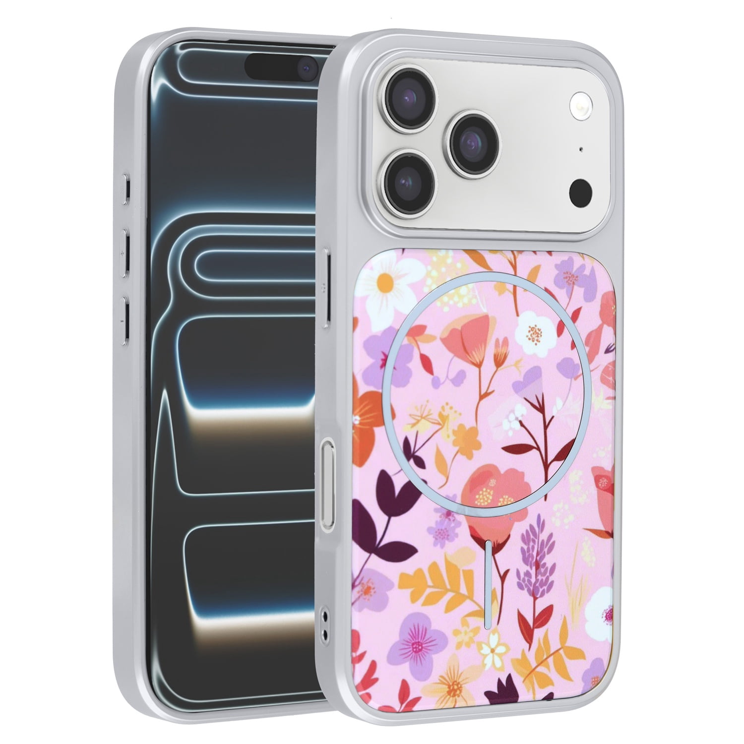 Flower Print MagSafe Case with Dual Layer Protection for iPhone 17 Pro Max - Pink