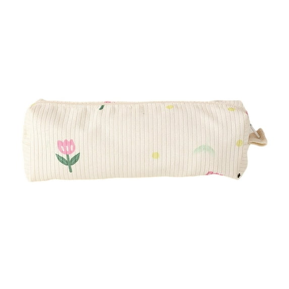 Flower Print Pen Pouches Corduroy Pencil Bag Zippered Pen Case Pen Pencil Holder Makeup Storage Bag Cosmetic Organiser