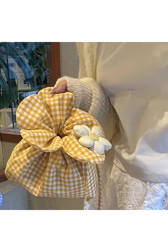 Flower Print Reversible Bucket Shoulder Crossbody Handheld Bag Polyester Drawstring Phone Bag Spacious Practical Commute Photography Prop Bag in Yellow for Daily Outfits