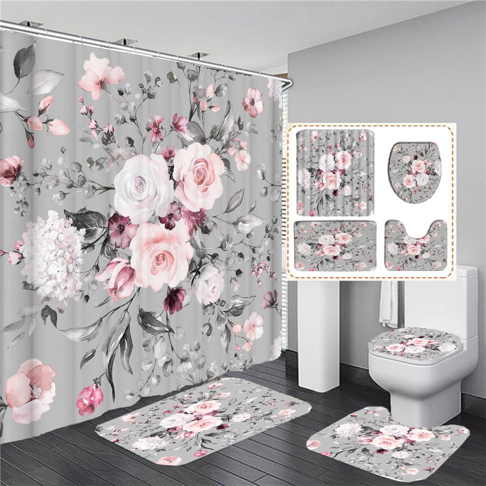 Flower Print Shower Curtain European Style Floral Waterproof Bathroom ...