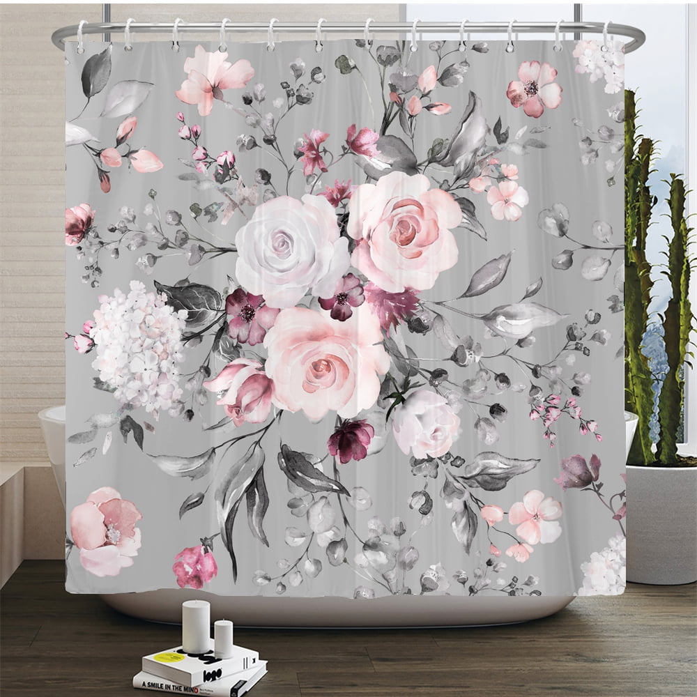 Flower Print Shower Curtain European Style Floral Waterproof Bathroom ...