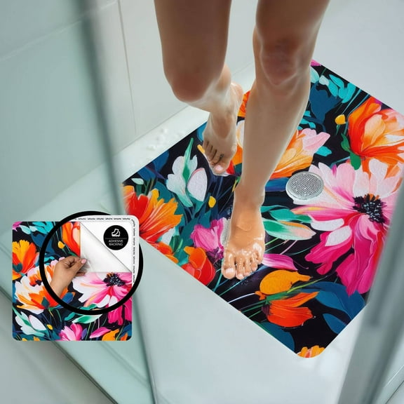 Flower Print Shower Mat | Peel and Stick, Anti Slip Mat Certified for Safety