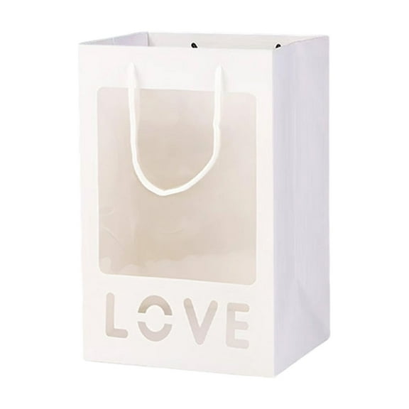 Flower Print Tote Gift Bag with Transparent Window - Large Light Blue Coated Paper Gift Bag for Women, Birthday, Valentine's Day (7.09 x 5.12 x 9.84 inches)