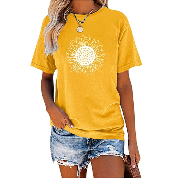 Flower Print Women Short Sleeved Summer T-Shirt Female Casual Round Neck Tops