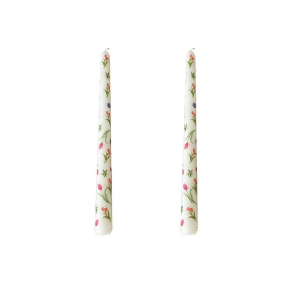 Flower Printed Candle Wedding Home Decoration Long Pole Candle Romantic Wedding Candlelight Dinner Decoration Tasteless Long Candle Stick Set of 2