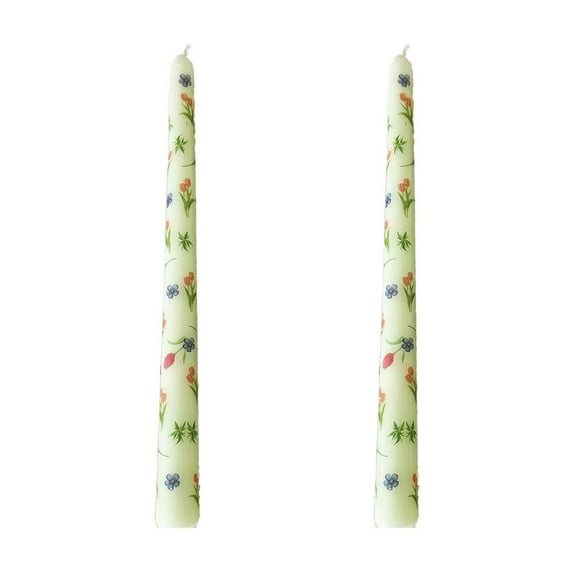 Flower Printed Candle Wedding Home Decoration Long Pole Candle Romantic Wedding Candlelight Dinner Decoration Tasteless Long Candle Stick Set of 2