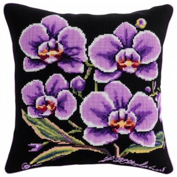 Flower Printed Cross Stitch Pillow Case Kits , 45X45cm , Cross Stitch Kits for Adults (11ct)