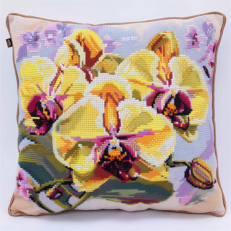 Flower Printed Cross Stitch Pillow Case Kits , 45X45cm , Cross Stitch Kits for Kids (11 Count)