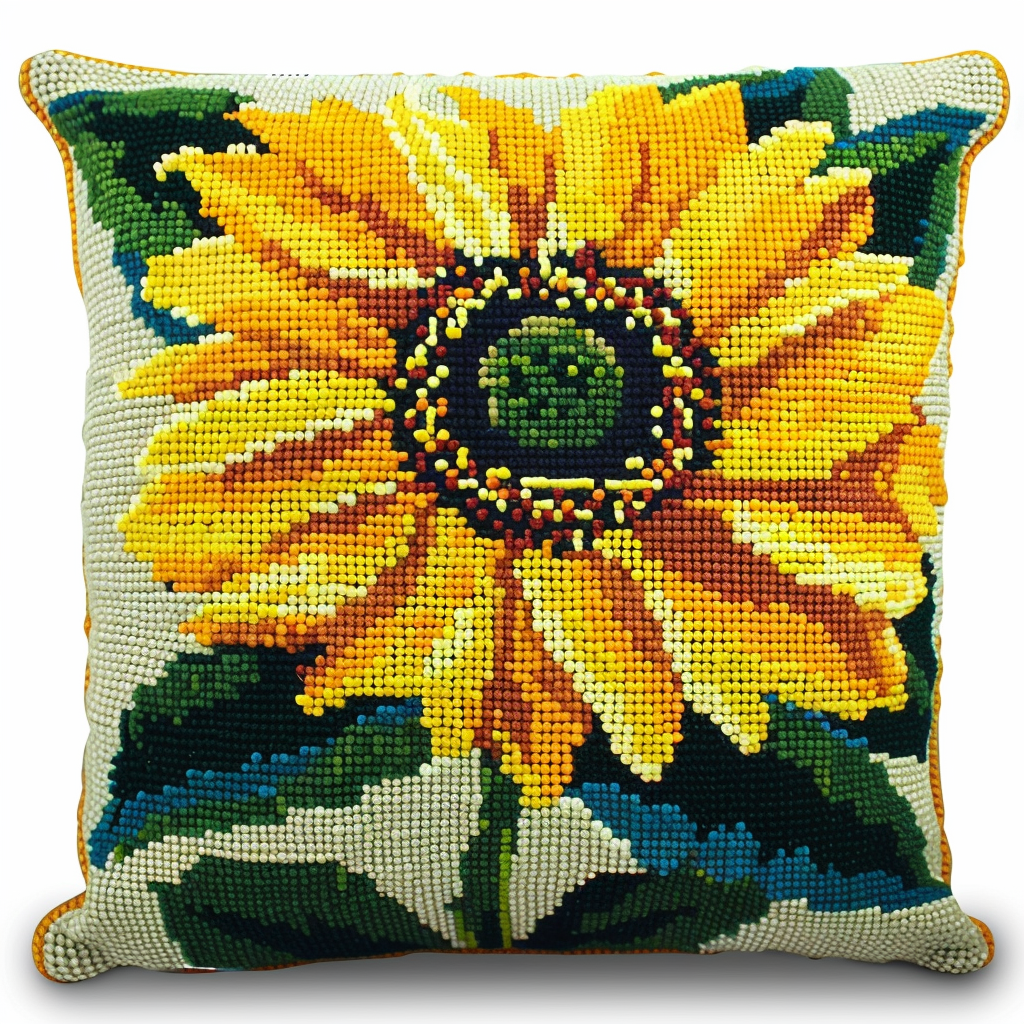 Flower Printed Cross Stitch Pillow Case Kits , 45X45cm , Needlepoint Craft Set Handmade Craft for Sofa Home Decor (11 Count)