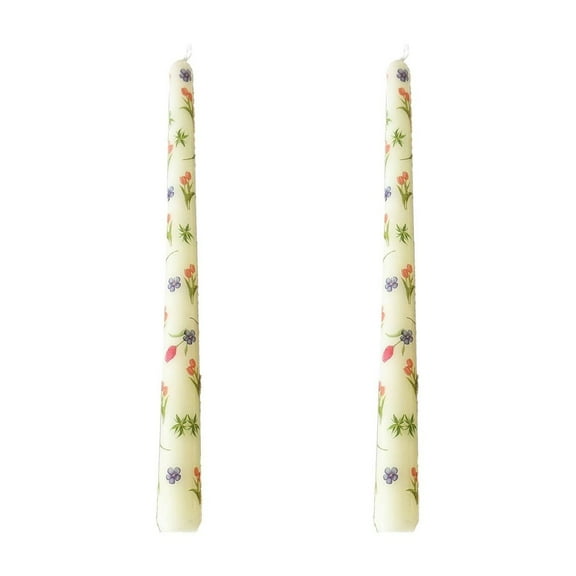 Flower Printed Long Candles - Romantic Tasteless Candle Sticks for Weddings and Candlelight Dinners (Set of 2)
