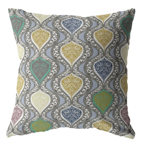 Flower Prism Throw Pillow with Removable Cover in Gold and Green on Gray 16x16
