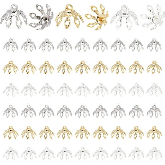 Flower Prong Spacer Beads for Earrings Bracelets & Necklaces, Brass (60 Pack)