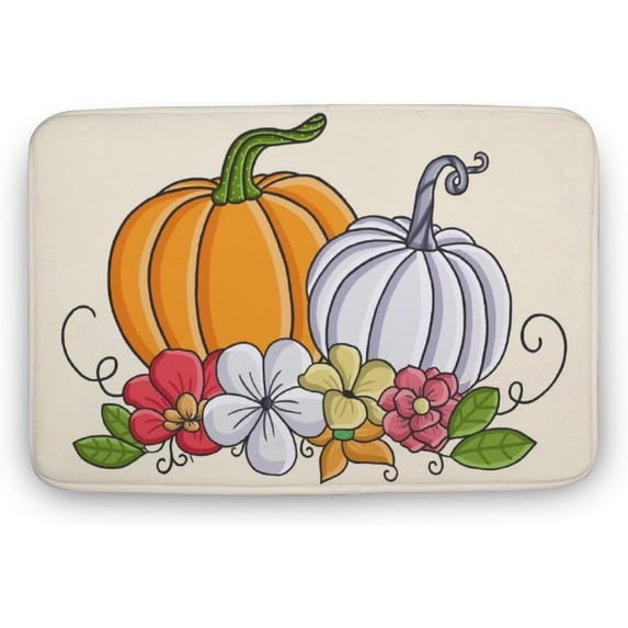 Flower and Pumpkins Welcome Doormat Autumn Thanksgiving Day Decor Front Door Mats Porch Decor Welcome Doormats Non Slip Entrance Door Mat for Indoor Outdoor Gift for Women Men 16x24 Inch