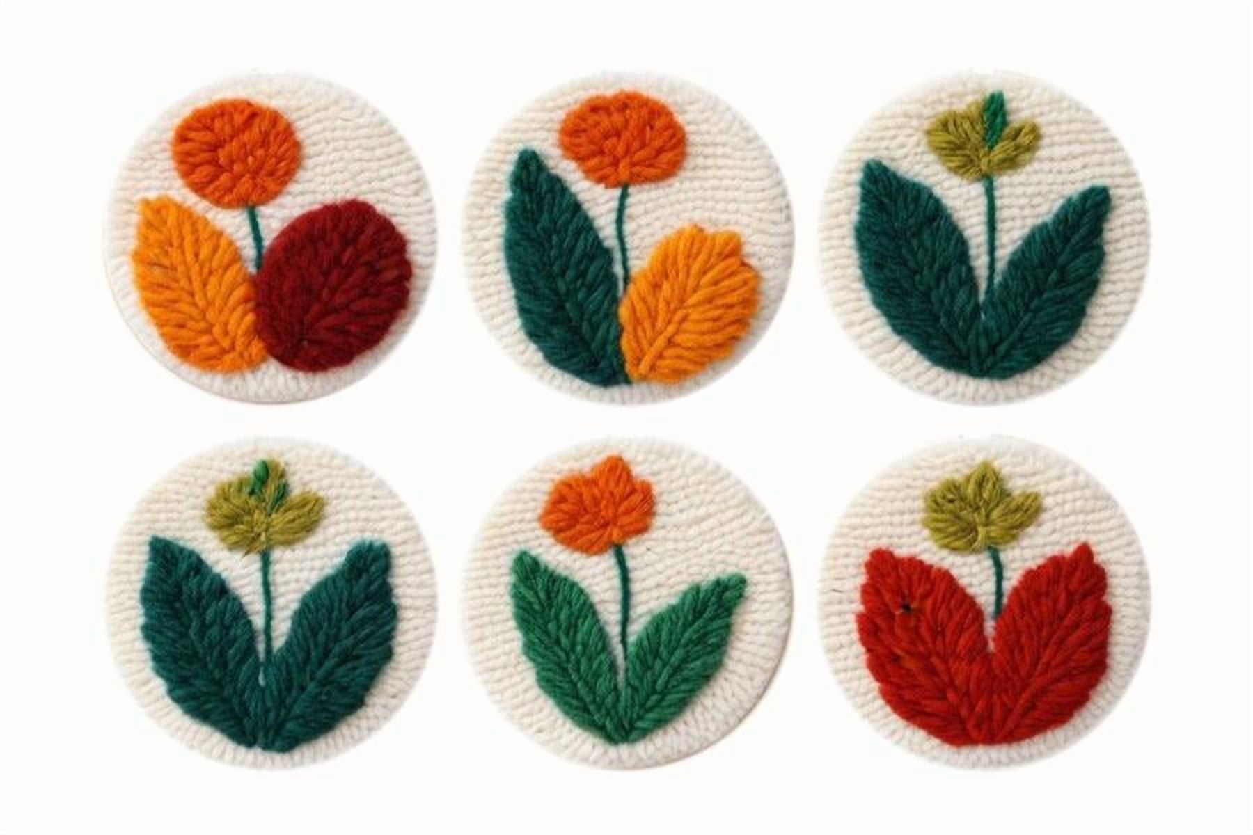Flower Punch Needle Coasters Kit,6-pattern punch needle Needle Coasters Kit ,Punch Art for Beginners,Suitable for Home Decoration