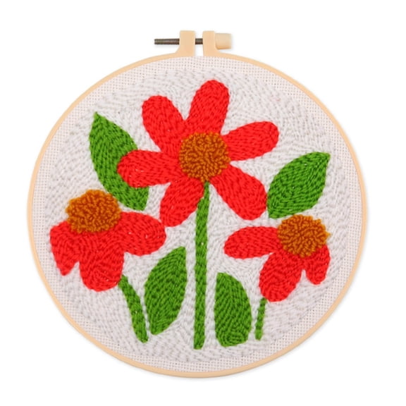 Flower Punching Needlle Set with Pattern Instruction Yarn Hoop for Beginner