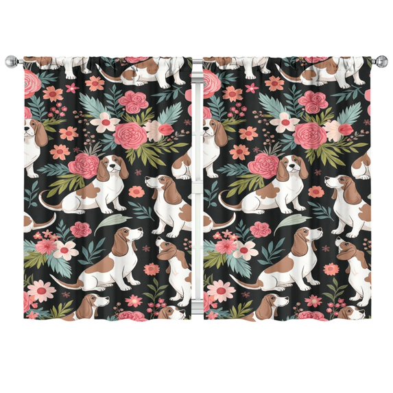 Flower Puppy Curtains-blackout Curtains Bedroom Decor Living Room Darkening Grommet Window Drapes 2 Panels Set 41"x63"