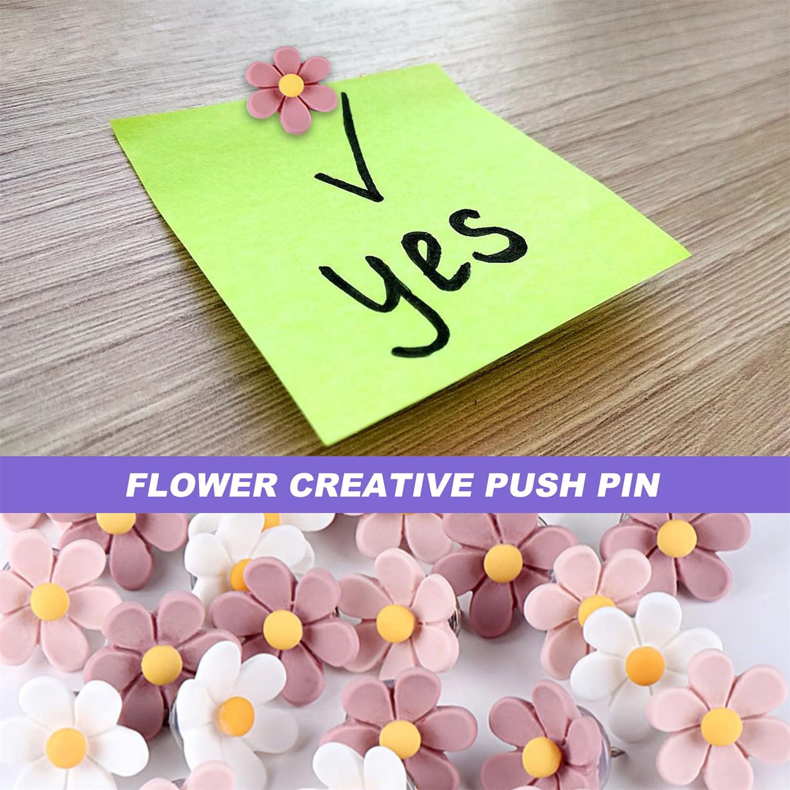 50 Cute Flower Push Pins For Cork Boards – Decorative Thumb Tacks For Office & Crafting