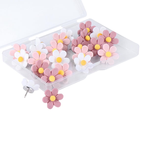 Flower Pushpins Ten-Color Set, Resin Three-Dimensional Decorative Tacks for Photo Wall, Cork Board, Office Workstation, Cute Diy Accent, 1 Box of 30 Thumbtacks