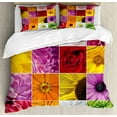 thumbnail image 1 of Flower Queen Size Duvet Cover Set, Chrysanthemum Rose Sunflower Violet Colorful Flowers Romance Bridal Plants, Decorative 3 Piece Bedding Set with 2 Pillow Shams, Orange Yellow Pink, by Ambesonne, 1 of 3