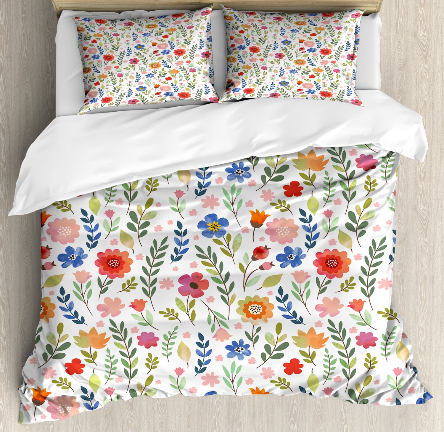 Floral Multicolor Microfiber Queen Duvet Cover Set with Pillow Shams
