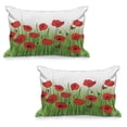 thumbnail image 1 of Flower Quilted Pillowcover Set of 2, Grass Flowers Butterfly Floral Arrangement Summer Greenland Work of Art Print, Standard Queen Size Pillow Cover for Bedroom, 36" x 20", Green and Red, by Ambesonne, 1 of 1