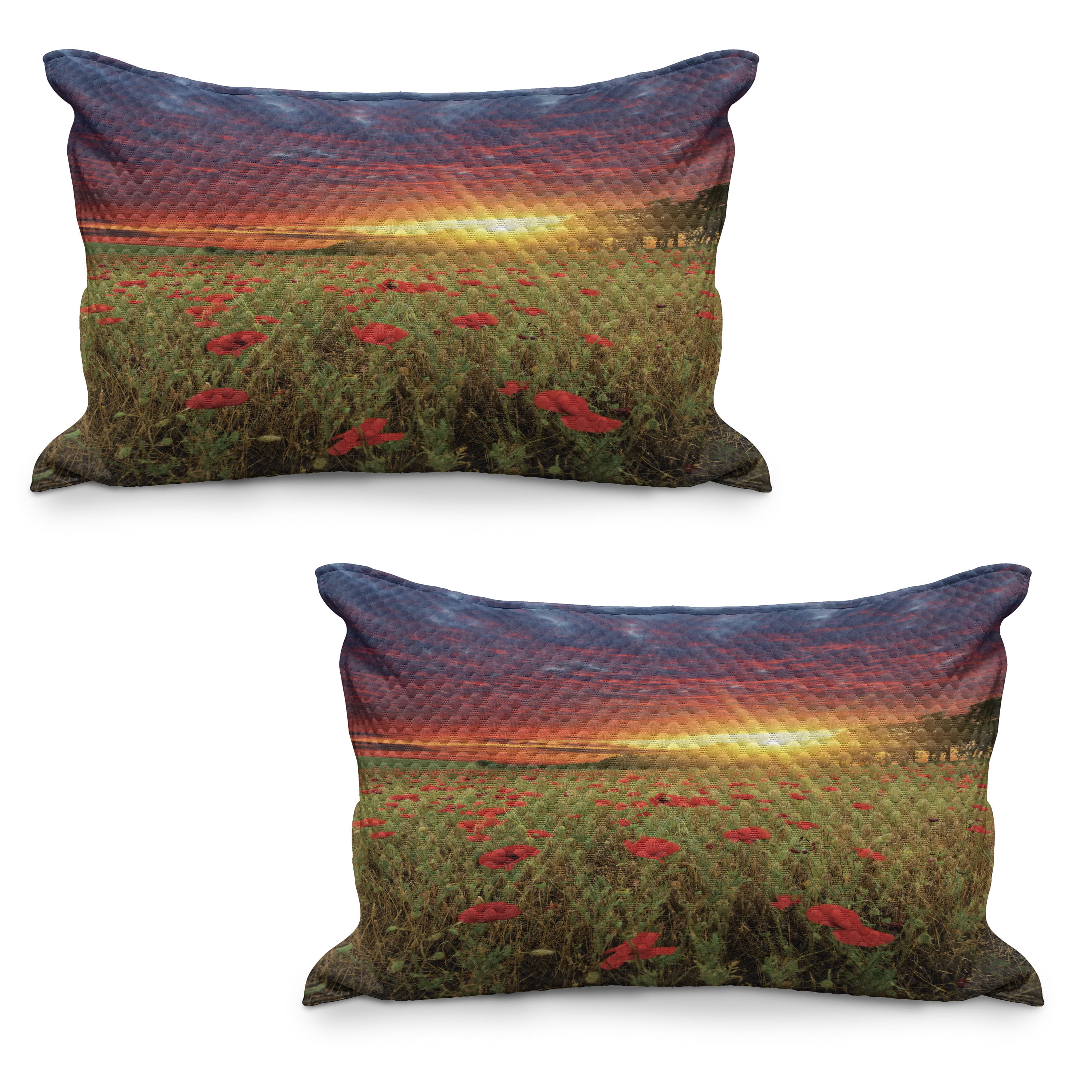 Dramatic Pillows Flower Quilted Pillowcover Set of 2, Meadow with Grass and Poppies Dark ...