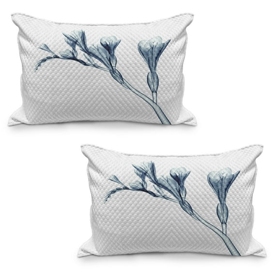 Flower Quilted Pillowcover Set of 2, Uv Style Picture of Flower Floral Radiography Themed Illustration Modern Design, Standard Queen Size Pillow Cover for Bedroom, 30" x 20", Teal White, by Ambesonne